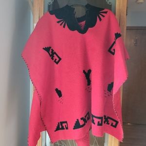 Poncho Southwestern style homemade red and black
